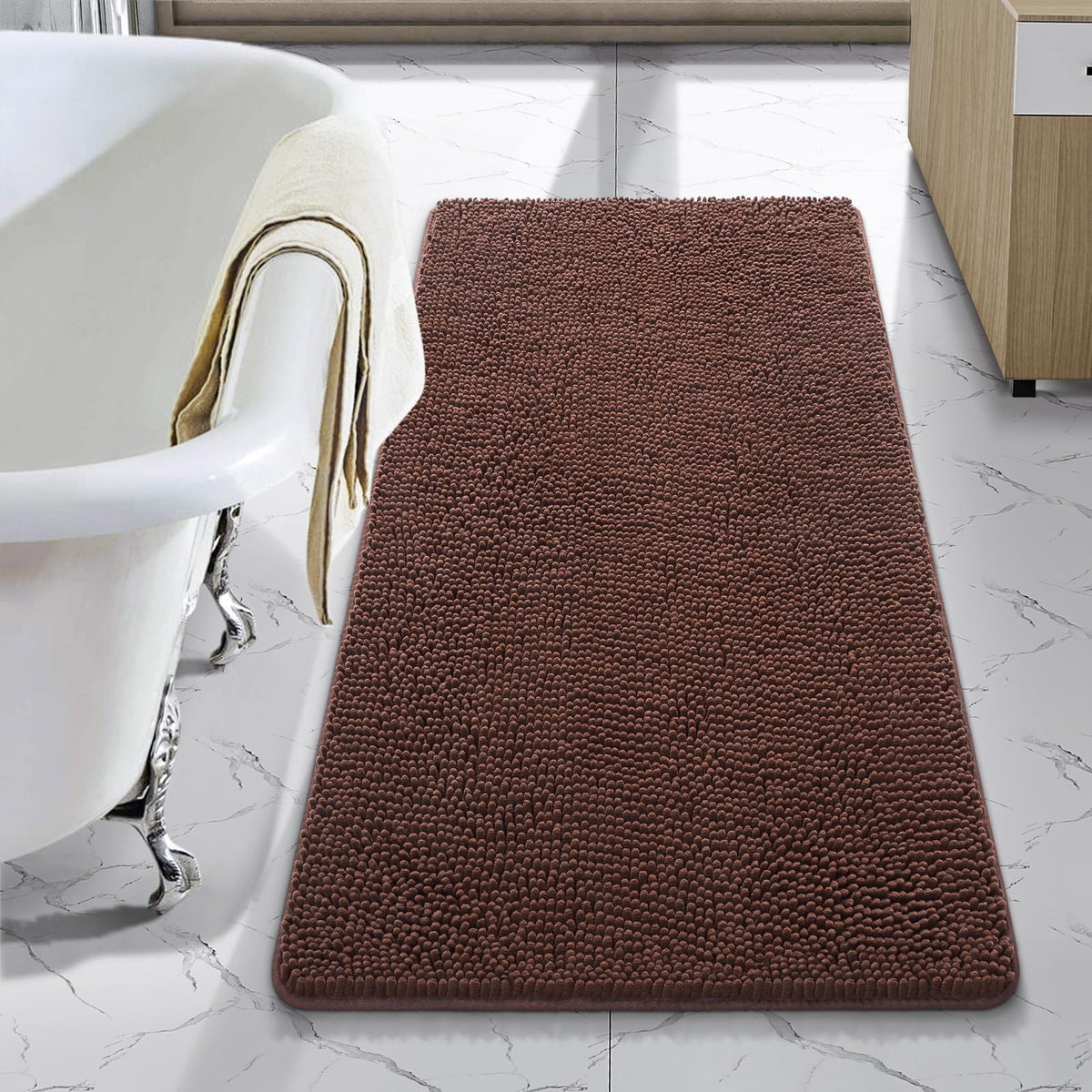 LOCHAS Luxury Bathroom Rug Shaggy Bath Mat 24 x 60 Inch, Gray