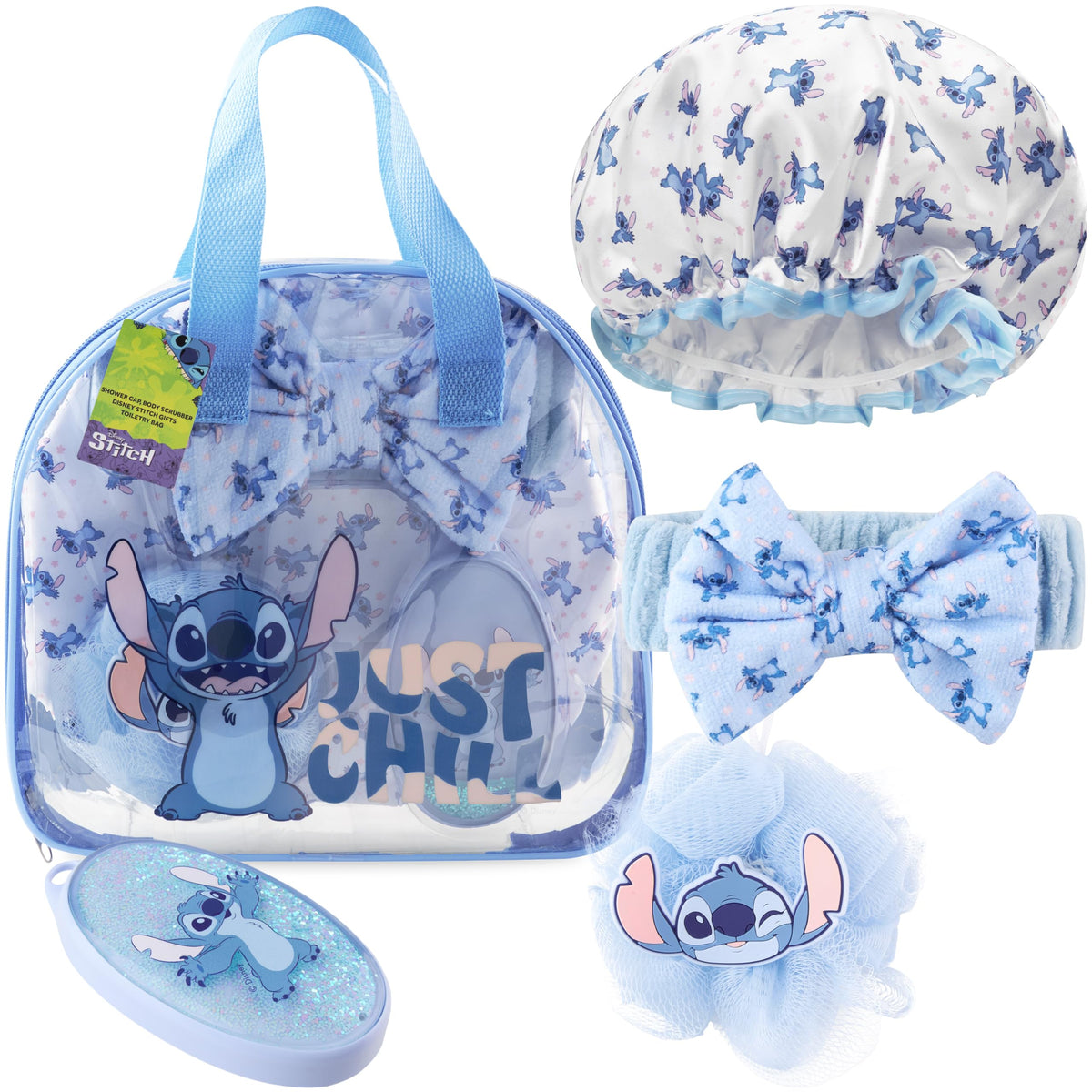 Hello Kitty Sanrio Shower Accessories Set, Kawaii Toiletry Bag with Shower Cap Headband Bath Sponge, Gifts for Girls, Teens, Women (Pink Hello Kitty)
