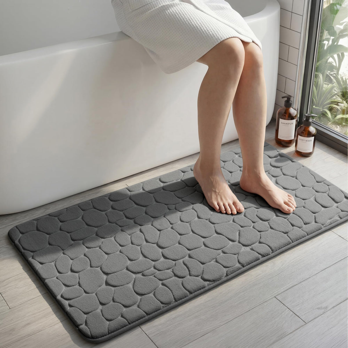 YIHOUSE Bathroom Mat Rug, Memory Foam Bath Mat, Non-Slip Bathroom Floor Mats, Cobblestone Bath Mats Absorbent Bath Rugs Washable Quick Dry (17x24,Dark Gray)