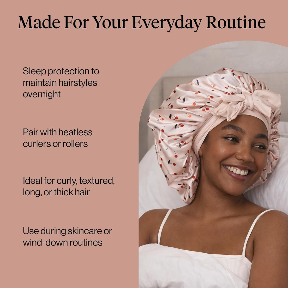 Kitsch XL Satin Bonnet for Sleeping - Cherry Print