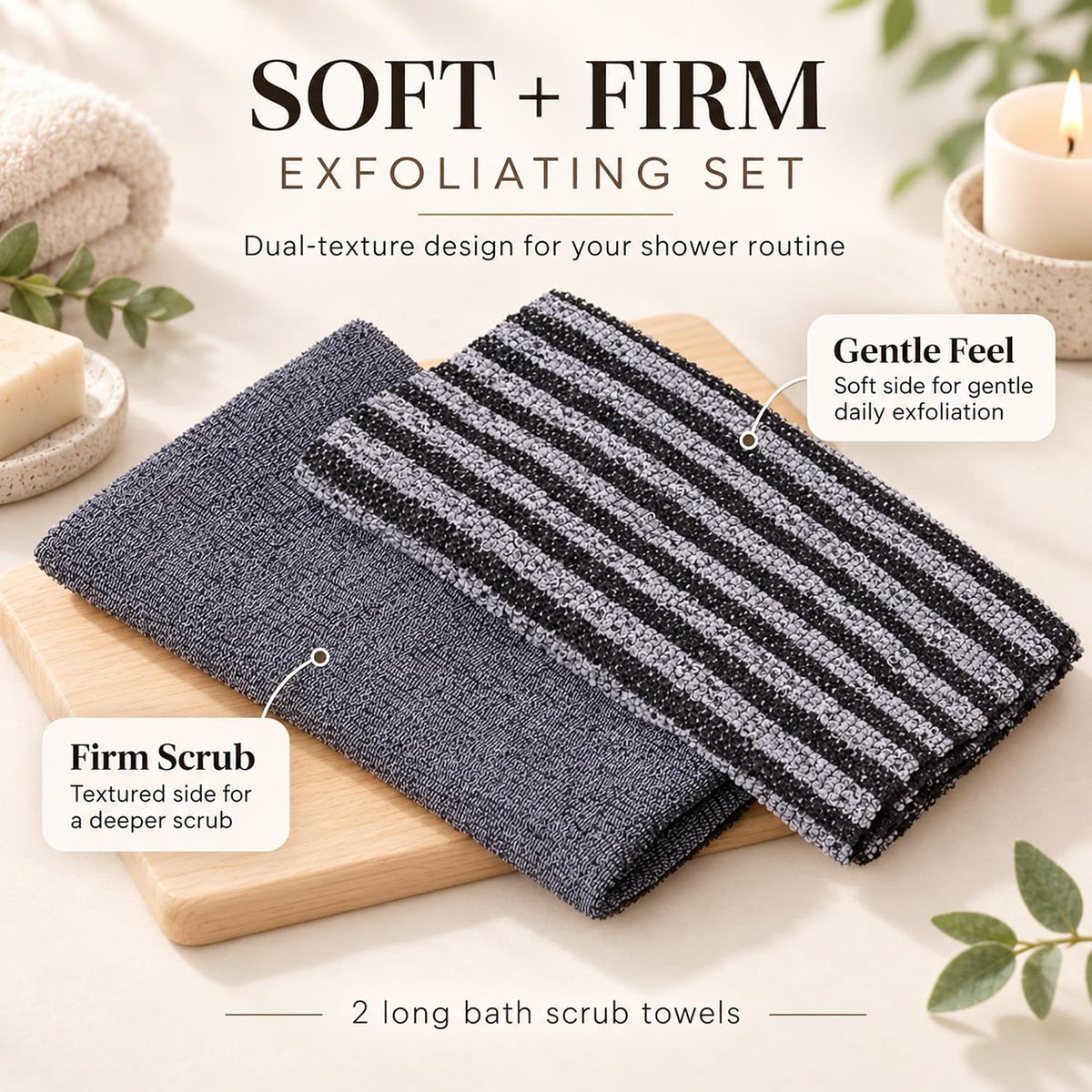 Yiclick Exfoliating Washcloth Towel, Back Scrubber for Shower for Women, Exfoliating Body Scrubber, Loofah Sponge Wash Cloth, Korean Japanese Exfoliating Shower Towel, Exfoliator Washer for Bath