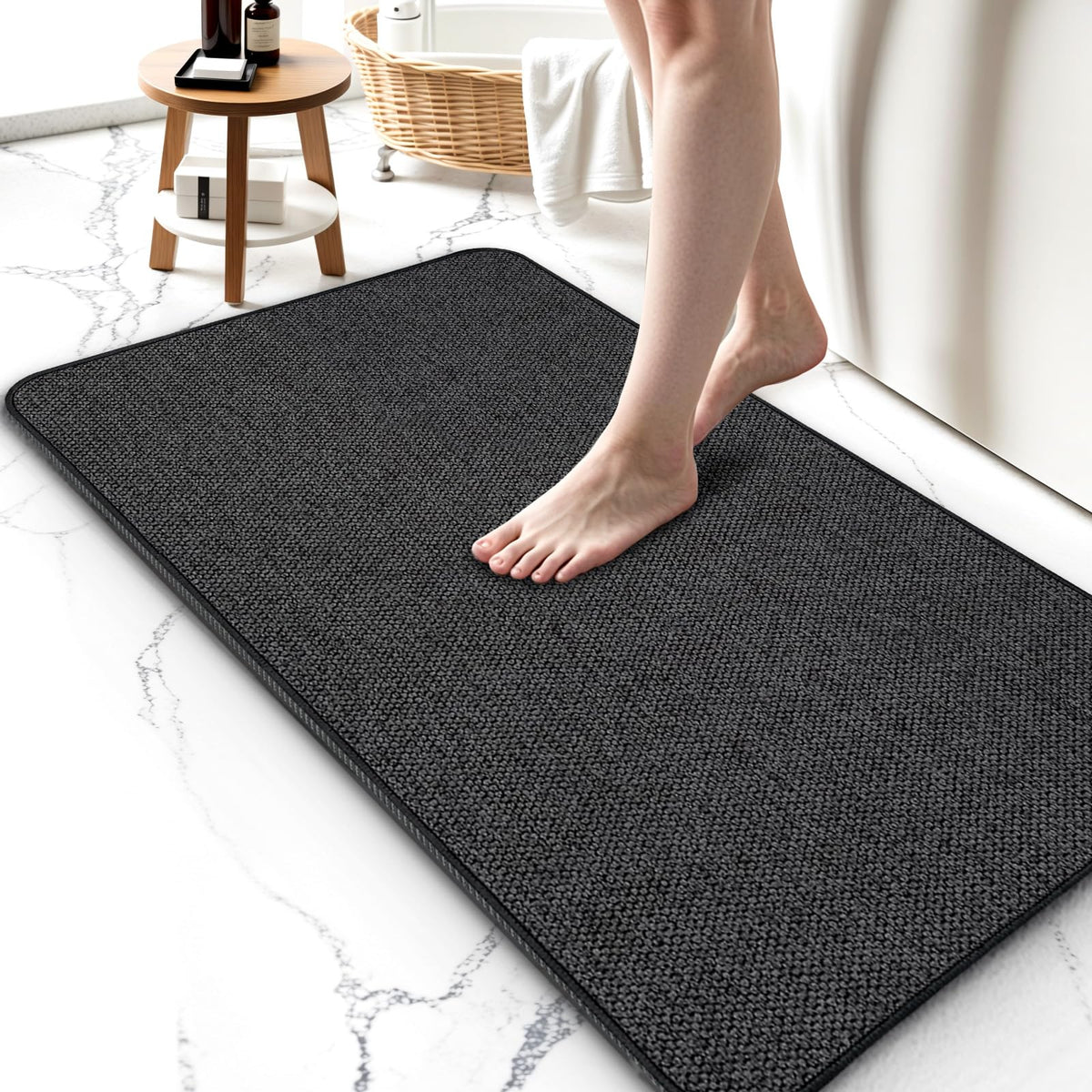 Bathroom Rugs Sets 2 Piece, Thin Bath Mat & U-Shaped Contour Toilet Rug Absorbent Quick Dry, Machine Washable, Non Slip Low Pile Bath Mats for Bathroom/Tub/Sink/Shower (27"x17" Plus 24"x20" U, Grey)