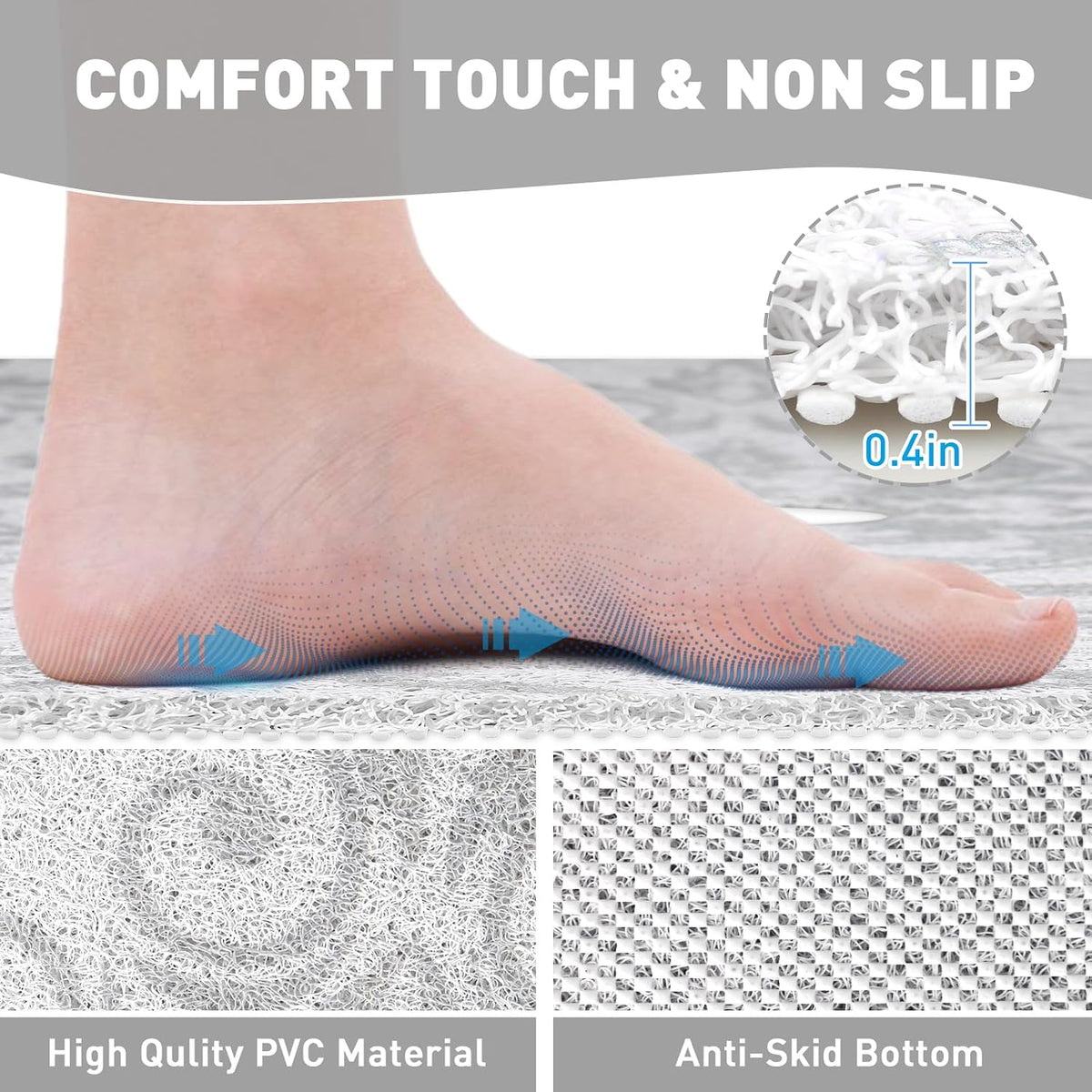 Square Shower Mat Non Slip: 24 x 24 Inch Shower Mats with Drain Hole in Middle - PVC Loofah Anti Slip Shower Floor Matt for Inside Shower