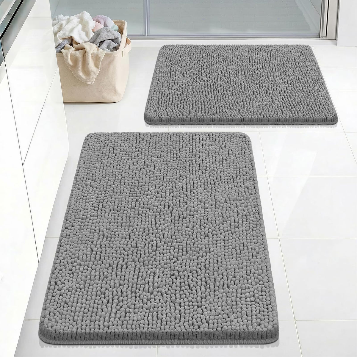 Bcoimo Small Bath Rug Mat,Chenille Extra Soft Navy Bathroom Mats for Floor