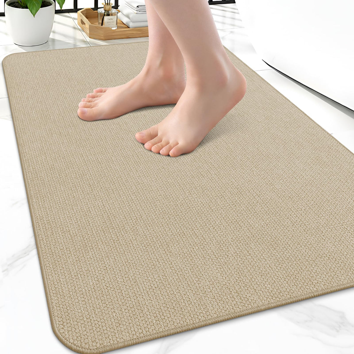 Smiry Ultra Thin Bath Mat 27x17, Non Slip Rubber Washable Bathroom Rugs