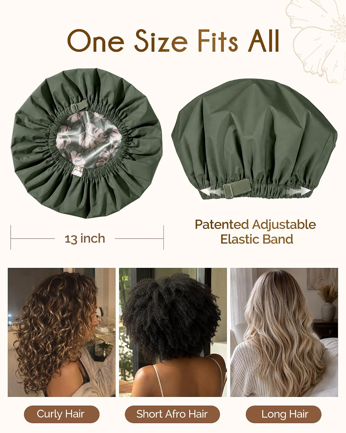 Yanibest Adjustable Satin Lined Shower Caps with Scrunchie