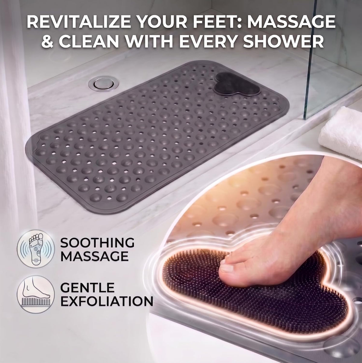 Bath Tub Mat Shower Mat Non Slip Bathtub Mats with Suction Cups Bath Mat for Tub Bathroom Mats 28" X 16" Machine Washable (Gray)