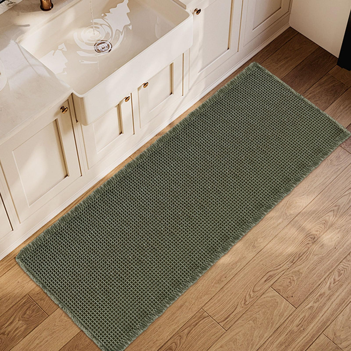 ZALL Tan Waffle Bath Mat,Super Absorbent Non Slip Bathroom Rug,Brown 18x30inch,Machine Washable Ultra Soft Floor Mats