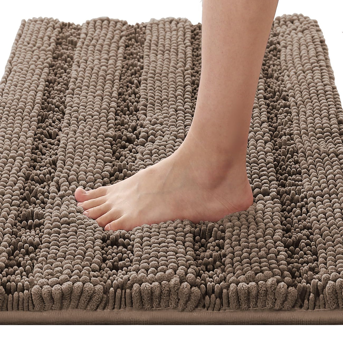 H.VERSAILTEX Grey Bathroom Rug Set Bath Mats, 2 Piece Bath Rugs Non Slip Thick Soft Chenille Striped Bath Rug Set, Bath Mats for Bathroom Sets (Grey, 20" x 32"/17" x 24")