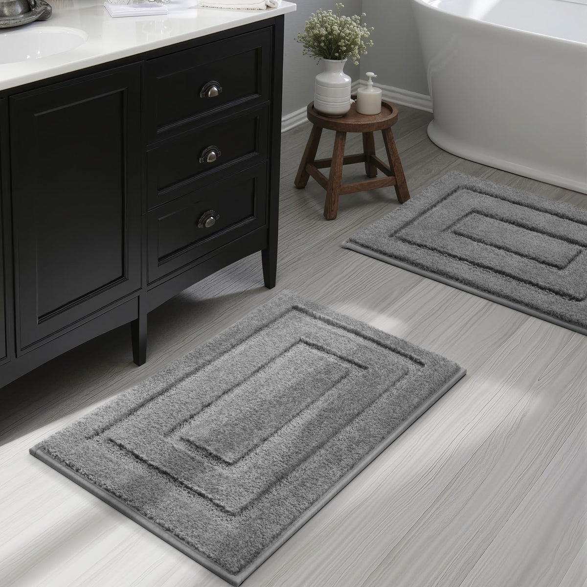 GRANNY SAYS Blue Bathroom Rug 16" x 24", Non-Slip Microfiber Bath Mat