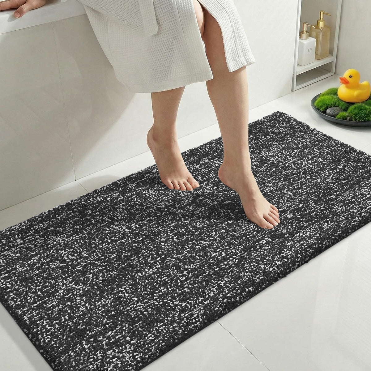 Yimobra Non Slip Machine Washable Bathroom Rug 24x17 Grey and White