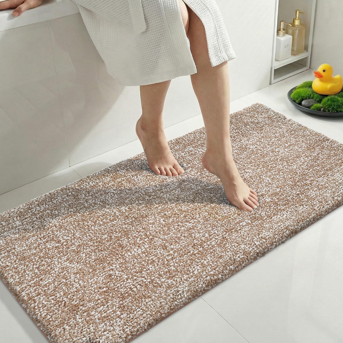 Yimobra Non Slip Machine Washable Bathroom Rug 24x17 Grey and White