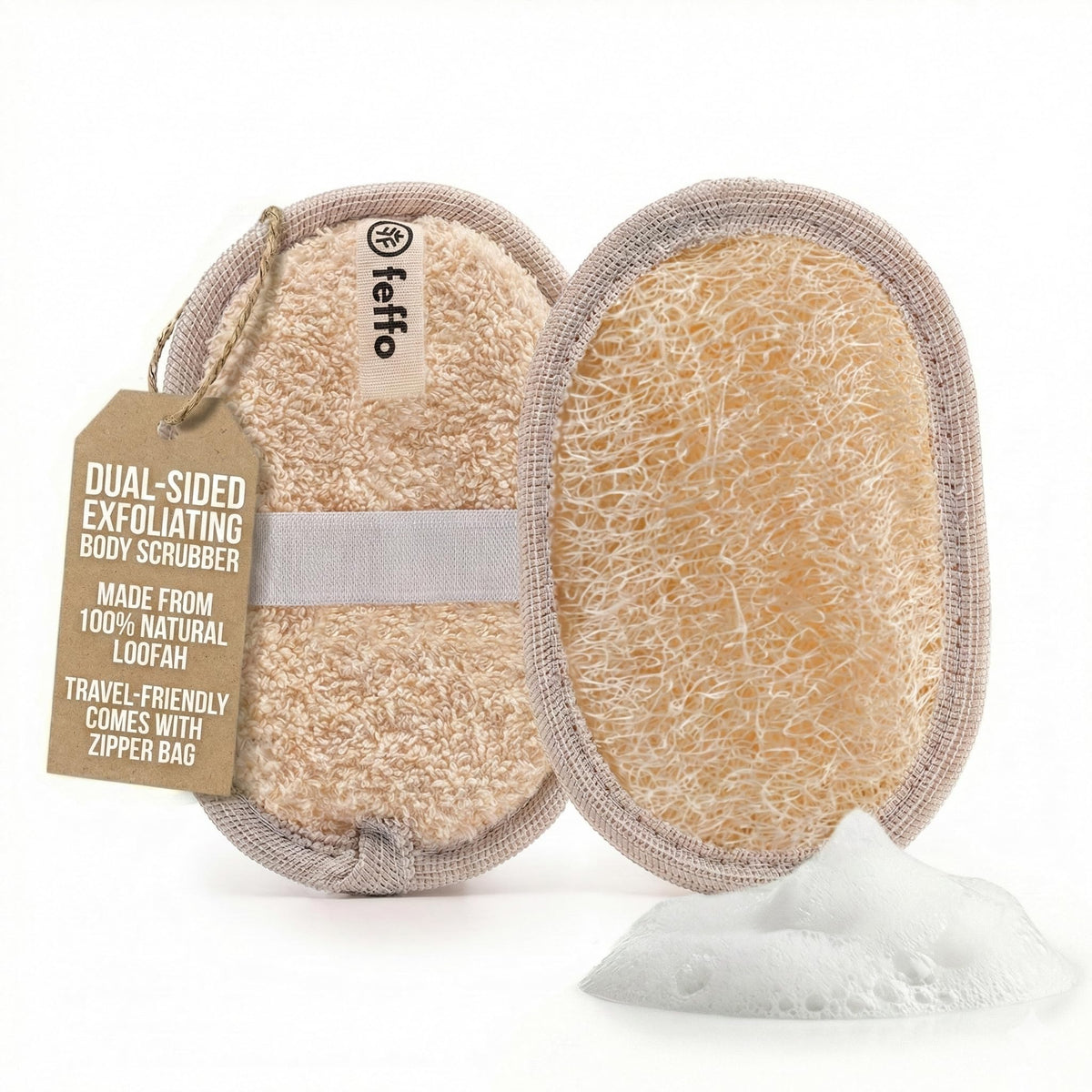 Natural Loofah Sponge for Body Scrub, Exfoliating Body Scrubber & Loofah with Handle, Exfoliating Pads, Loofah for Women, Men & Kids (2 Count - 1 Pack, Rectangular)