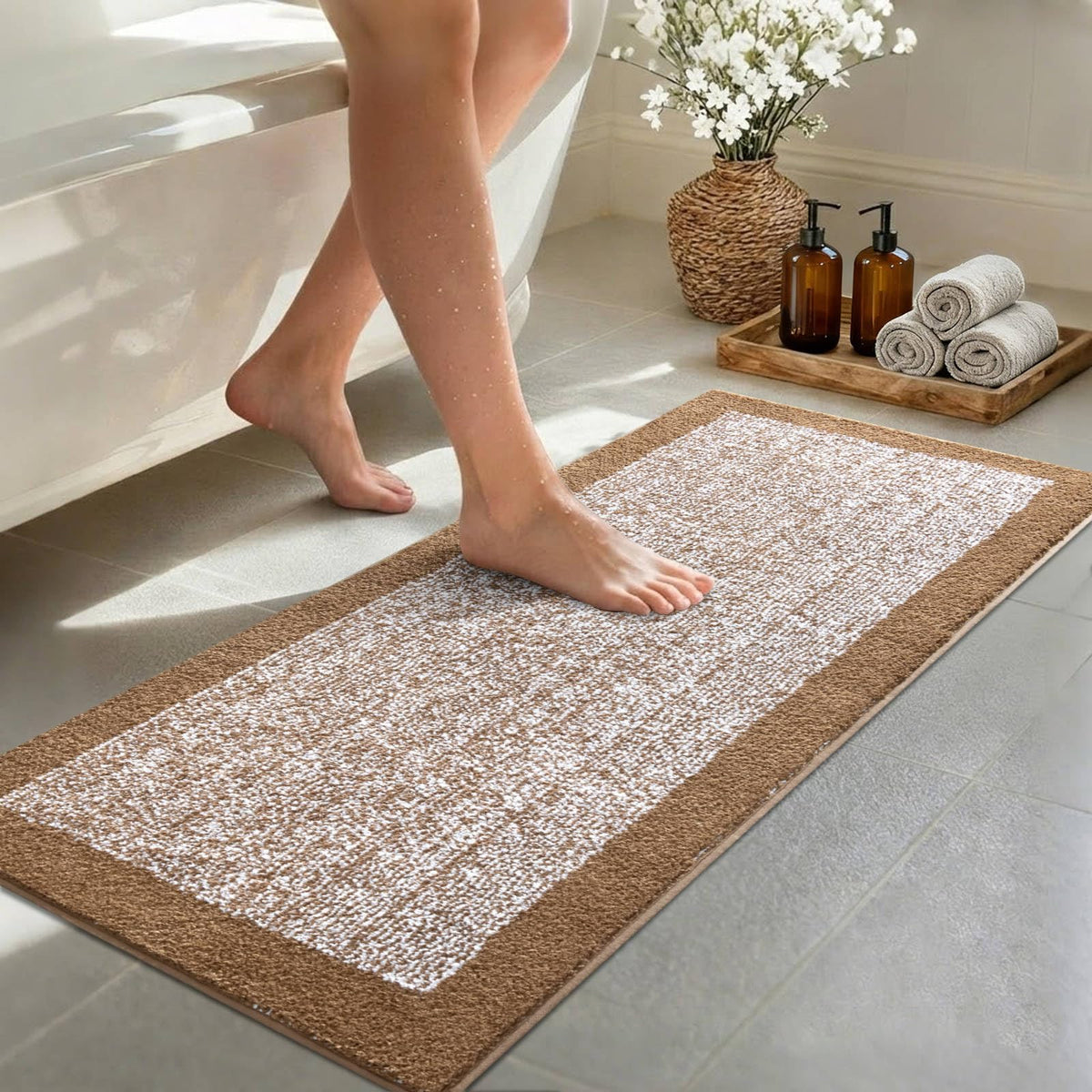 Long 2x4 Ft (48''x24'') Bathroom Rugs, Non Slip Washable Bath Mat Grey