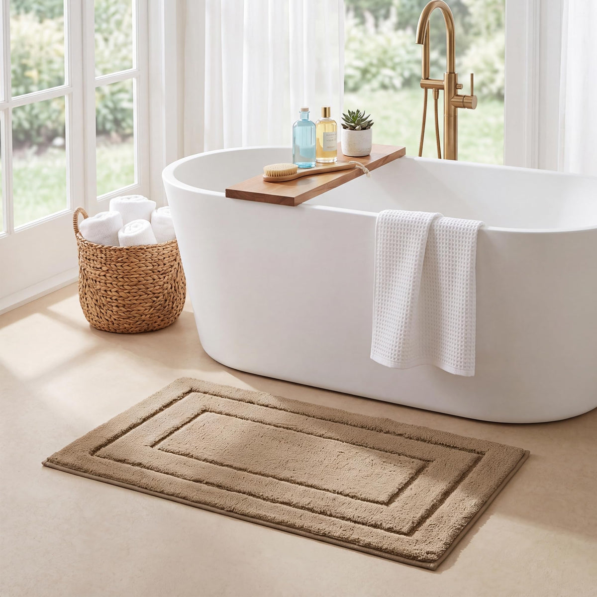 GRANNY SAYS Blue Bathroom Rug 16" x 24", Non-Slip Microfiber Bath Mat
