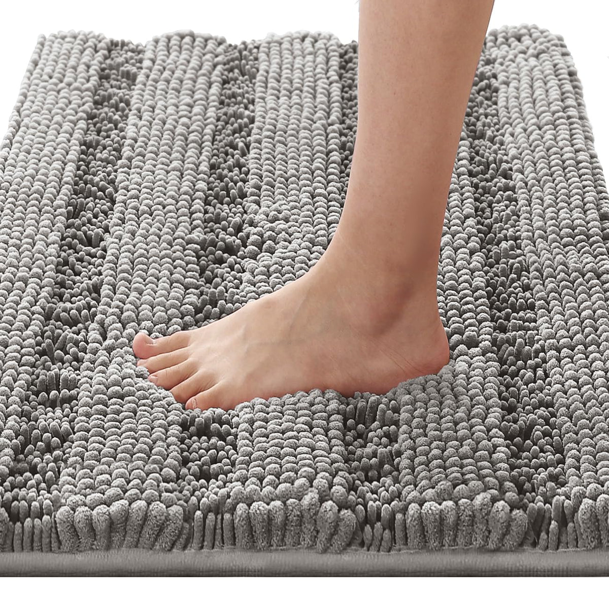 H.VERSAILTEX Grey Bathroom Rug Set Bath Mats, 2 Piece Bath Rugs Non Slip Thick Soft Chenille Striped Bath Rug Set, Bath Mats for Bathroom Sets (Grey, 20" x 32"/17" x 24")