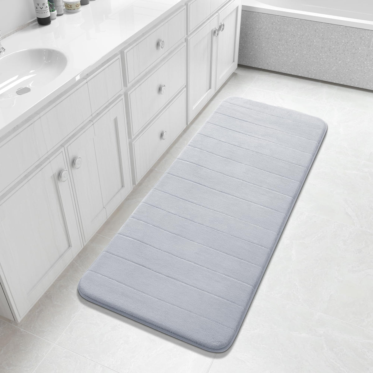Yimobra Memory Foam Bath Mat, Super Soft Absorbent Bathroom Rug Non Slip 31.5x20 Inch, Quick Dry, Machine Washable Floor Carpet for Tub Shower, Home Decor Accessories, Beige