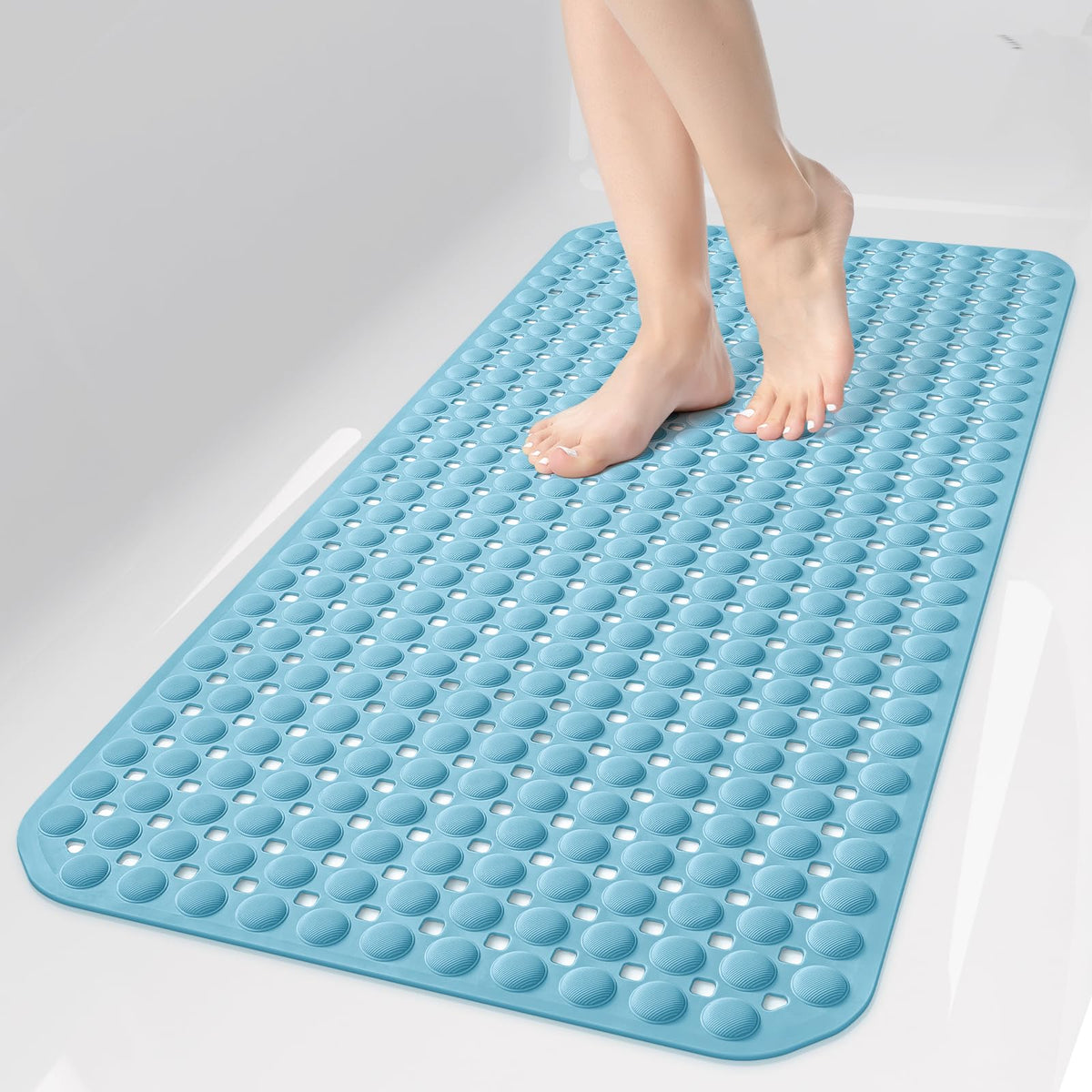 OTHWAY Bath Tub Shower Mat Non Slip, Bathtub Floor Liner Mats for Inside Shower Bathroom, Suction Cups and Drain Holes for Feet Scrubbing, Machine Washable, Soft on Feet, 35x16 Inch, Brown