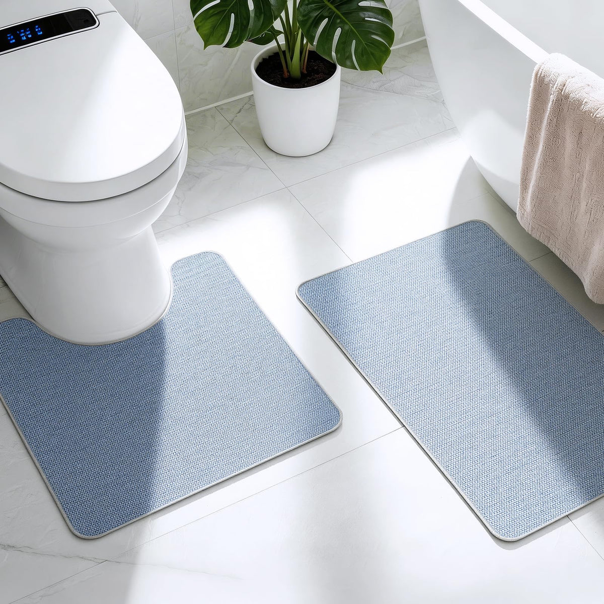 Bathroom Rugs Sets 2 Piece, Thin Bath Mat & U-Shaped Contour Toilet Rug Absorbent Quick Dry, Machine Washable, Non Slip Low Pile Bath Mats for Bathroom/Tub/Sink/Shower (27"x17" Plus 24"x20" U, Grey)