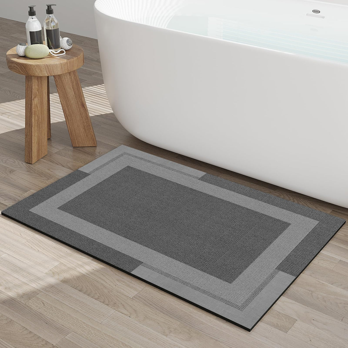 YDKGL Non Slip Bath Mat Thin Bathroom Rugs Fit Under Door Grey 16"x 24"