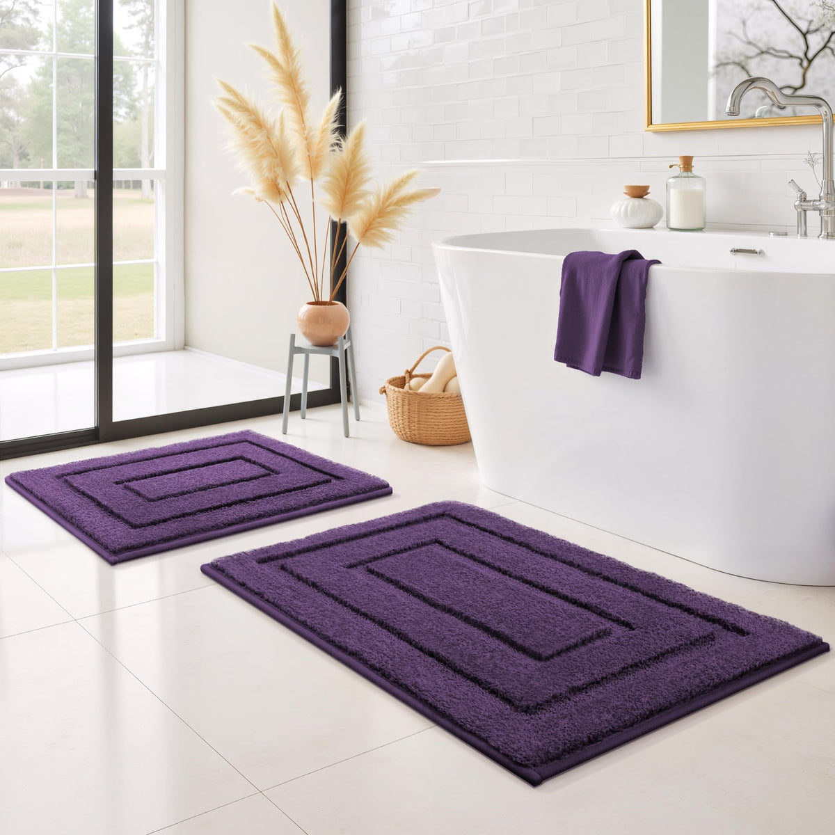 GRANNY SAYS Blue Bathroom Rug 16" x 24", Non-Slip Microfiber Bath Mat