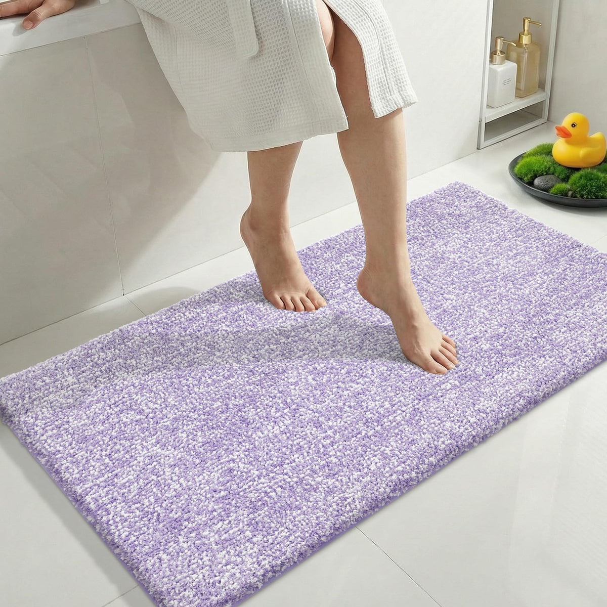 Yimobra Non Slip Machine Washable Bathroom Rug 24x17 Grey and White
