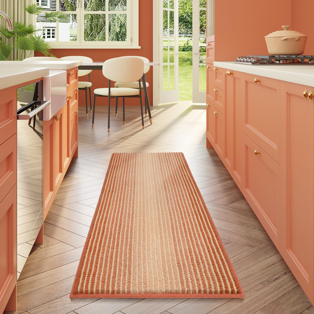 BSICPRO Bathroom Rugs Sets 2 Piece, Non Slip Striped Bath Mats, Fog Blue