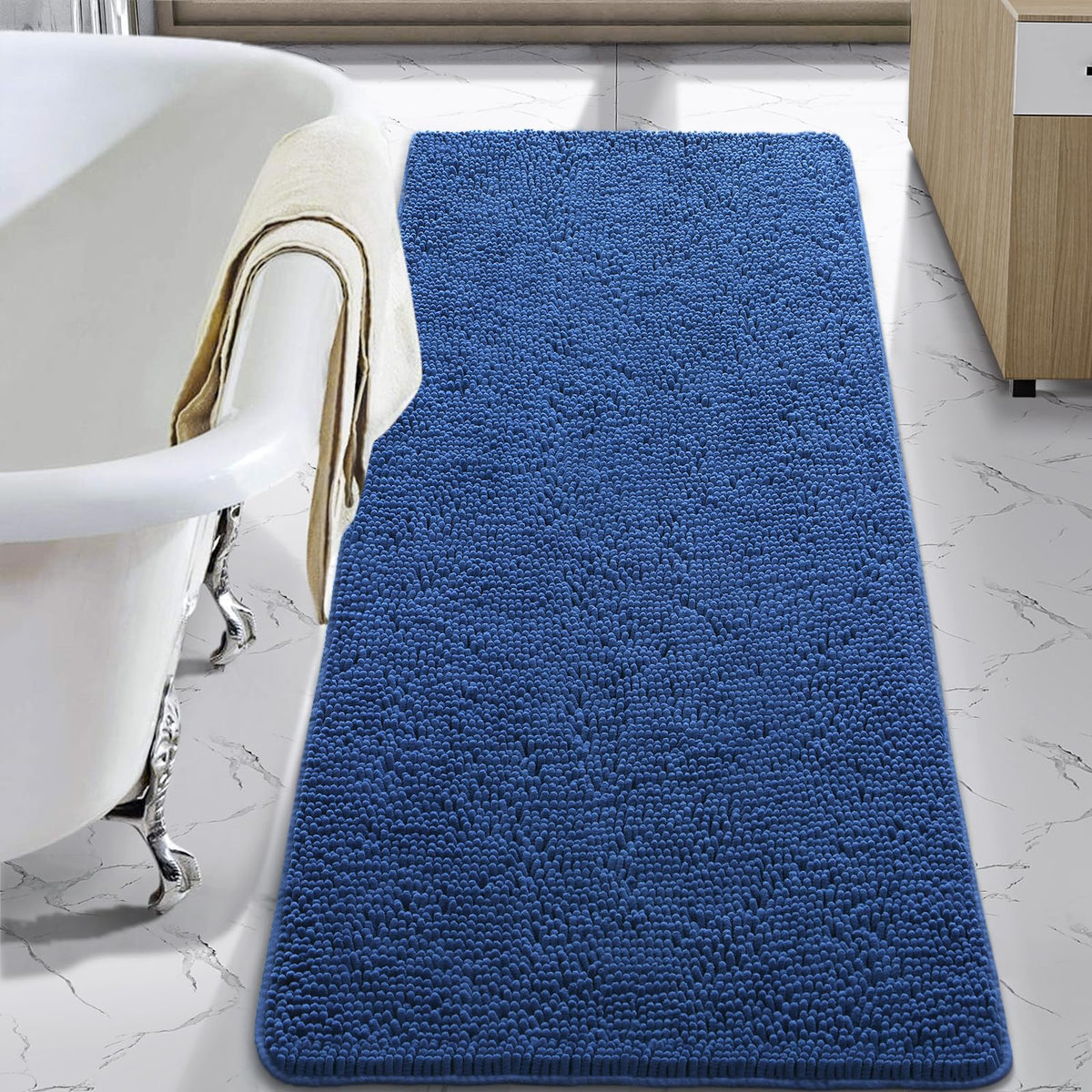 LOCHAS Luxury Bathroom Rug Shaggy Bath Mat 24 x 60 Inch, Gray