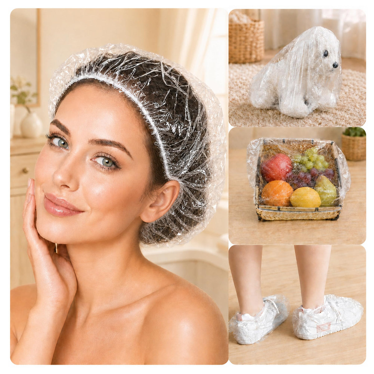 500 Pcs Larger Shower Caps Disposable, Plastic Hair Caps for Women Men.