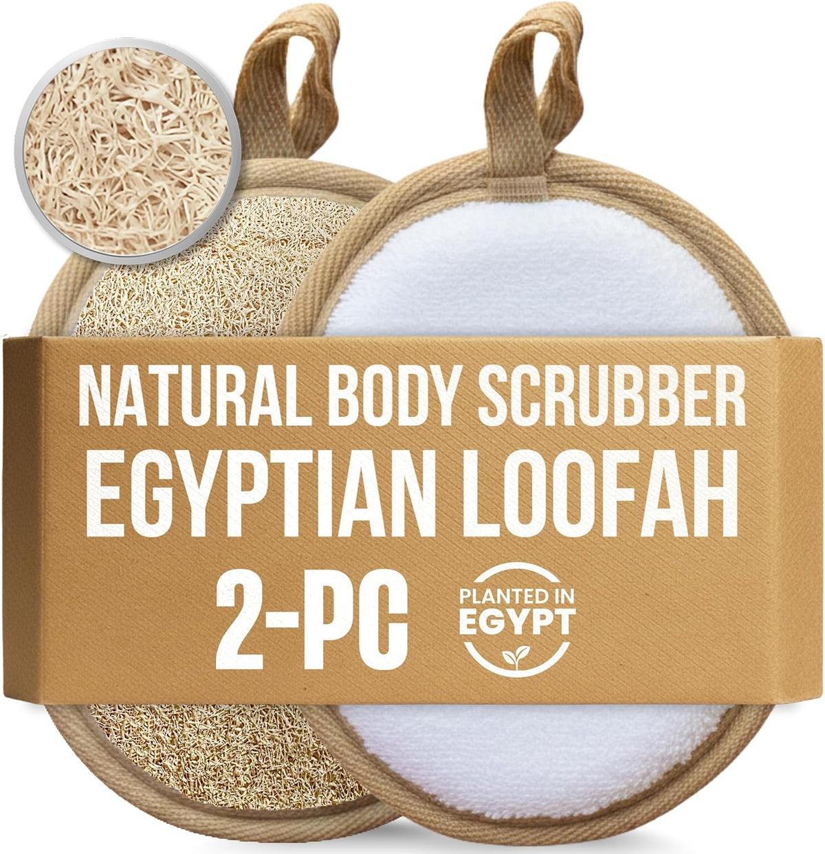 SERRENTO Loofah Body Scrubber Set - Egyptian Luffa Shower Sponge 2 Count