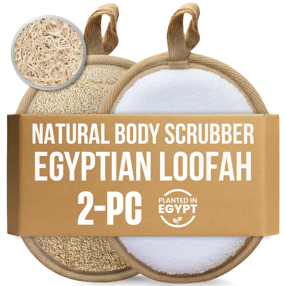 SERRENTO Loofah Body Scrubber Set - Egyptian Luffa Shower Sponge 2 Count