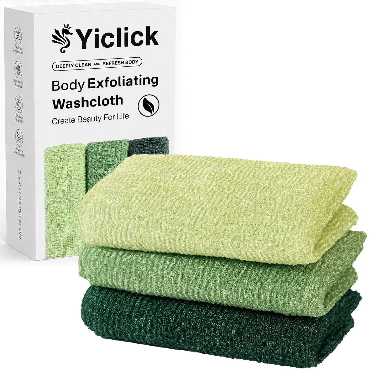 Yiclick Exfoliating Washcloth Towel, Japanese Exfoliating Wash Cloth, Korean Body Scrubber Exfoliator, Back Scrubber Washer for Shower Bath, Body Scrub African Net Sponge Loofah Luffa (Colors)