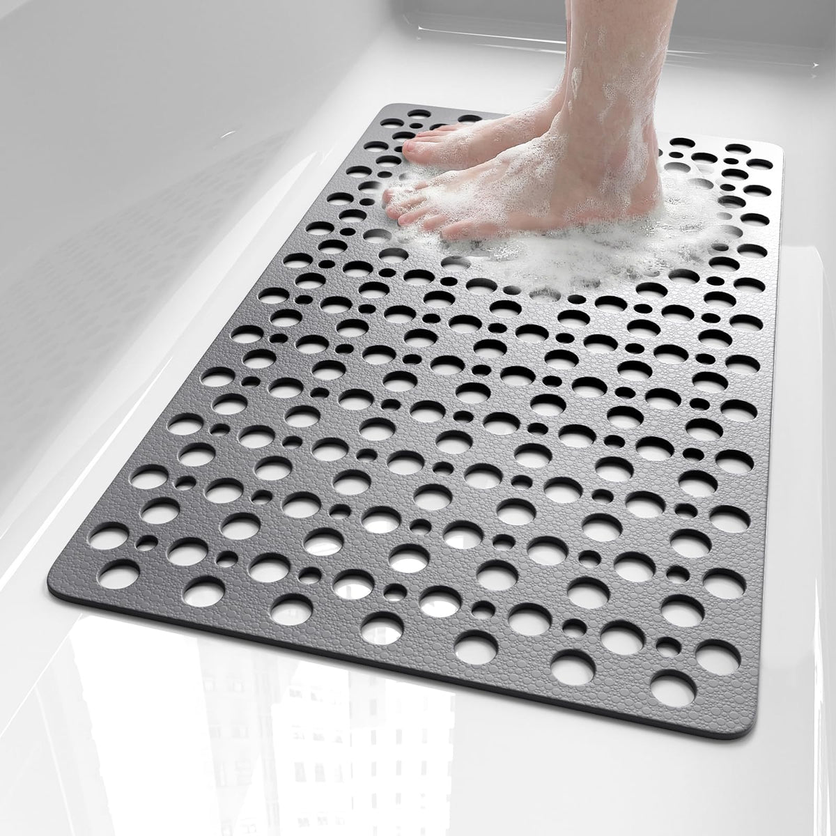 XIYUNTE Shower Mat Non Slip Bath Mat for Tub - 35" x 16" Soft TPE Bathtub Mat Non Slip Shower Mats for Inside Shower, Anti Slip Shower Mat with Suction Cups, Quick-Drying Bath Tub Mat, White
