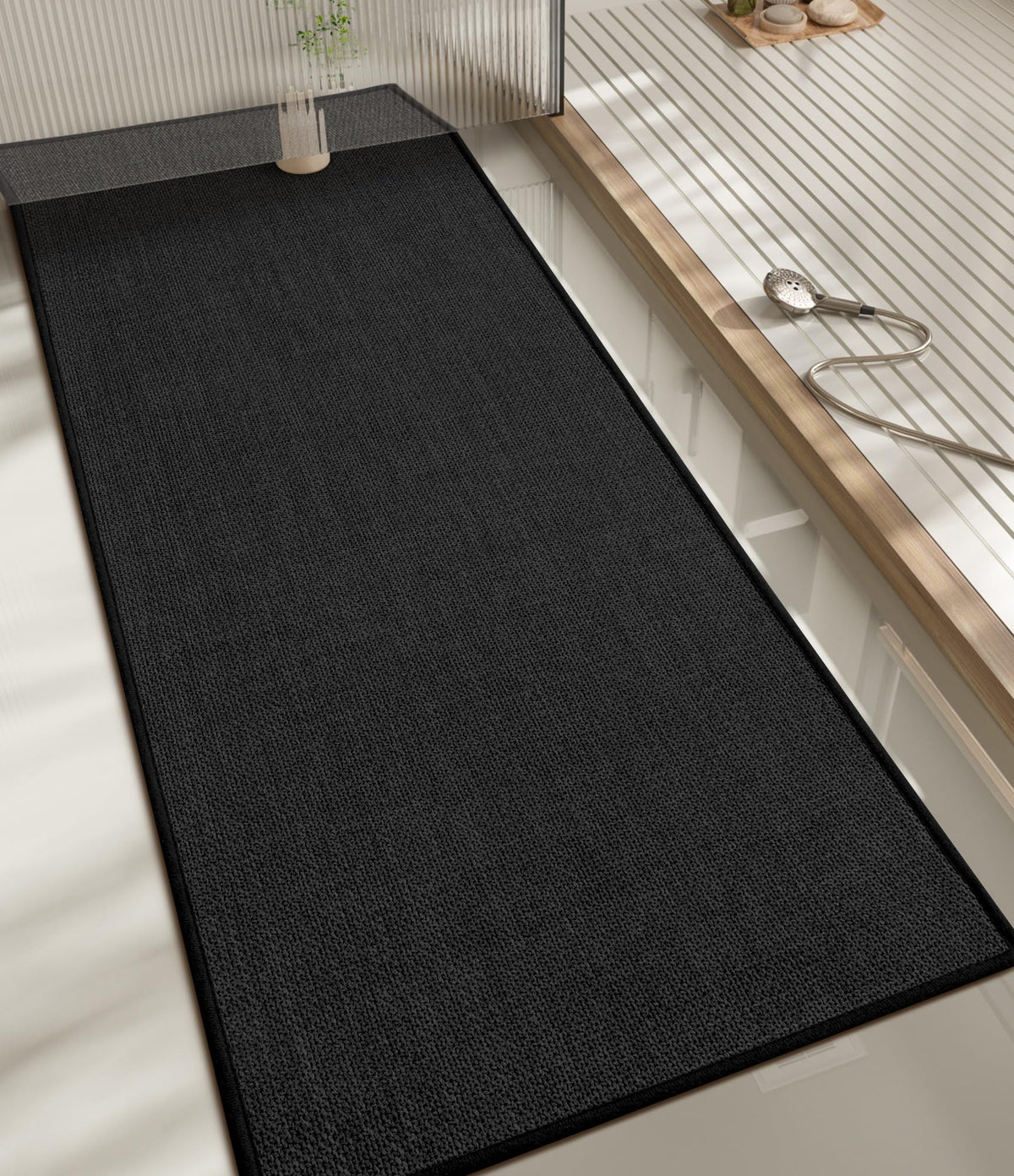 chakme Bathroom Rugs Mat 24x17, Ultra Thin Non Slip Bath Mat Small Quick Dry Absorbent Bath Mat for Bathroom Floor, (Black, 24"x17")