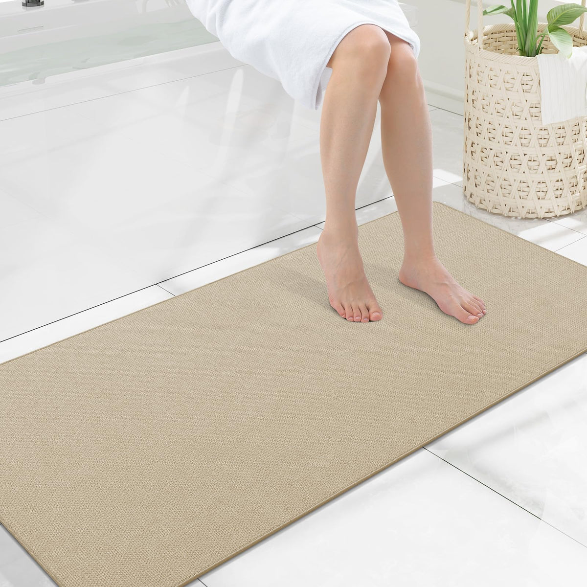 Smiry Ultra Thin Bath Mat 27x17, Non Slip Rubber Washable Bathroom Rugs