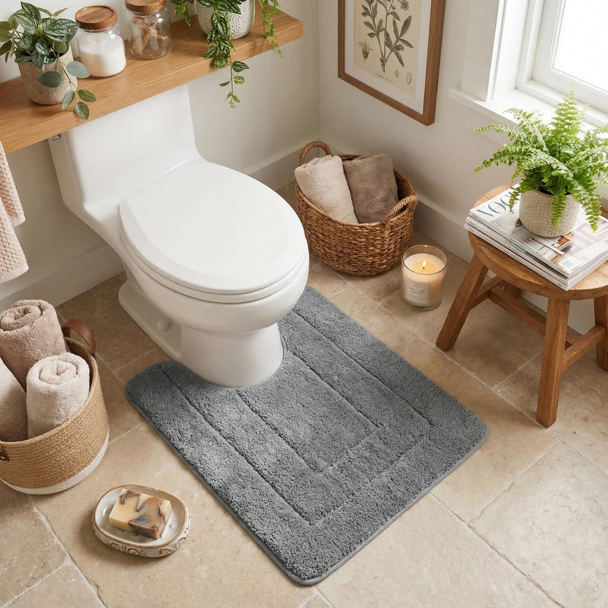 GRANNY SAYS Blue Bathroom Rug 16" x 24", Non-Slip Microfiber Bath Mat