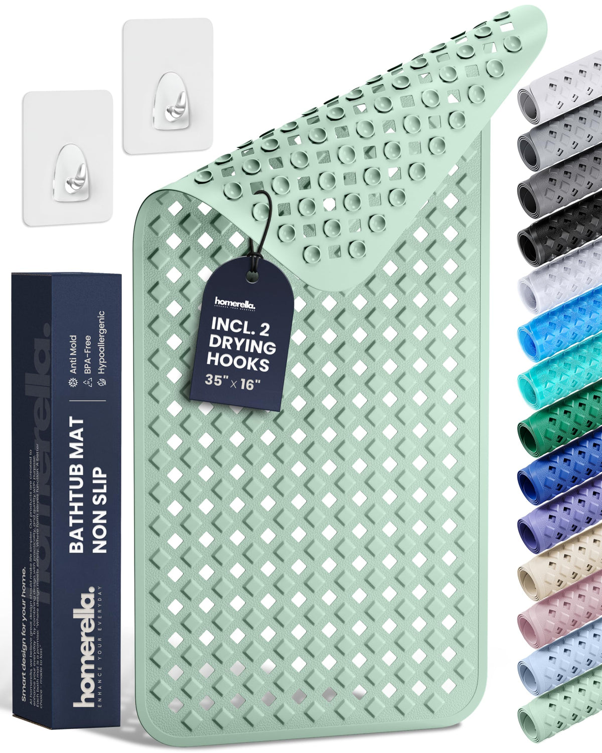 homerella Bathtub Mat Non Slip 35x16 Shower Mat Non Slip Anti Mold BPA Free