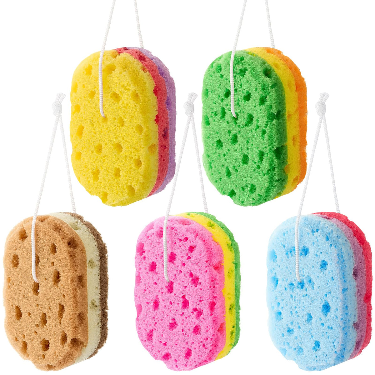 Boao 5 Pieces Soft Bath Sponge Shower Natural Gentle, Vibrant Color