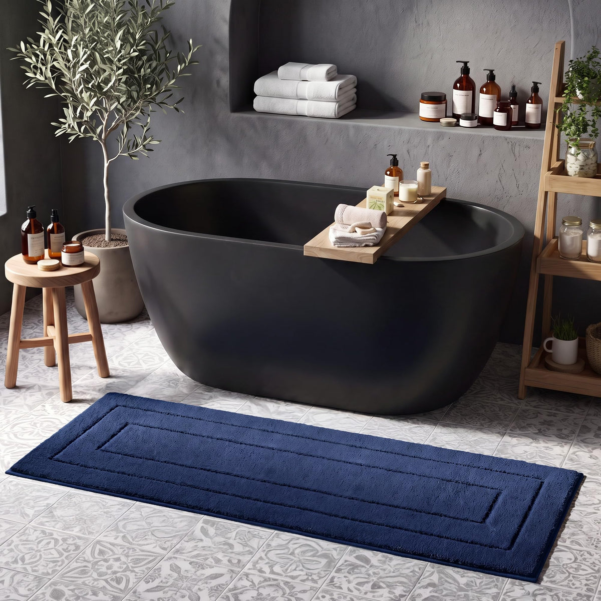 GRANNY SAYS Blue Bathroom Rug 16" x 24", Non-Slip Microfiber Bath Mat