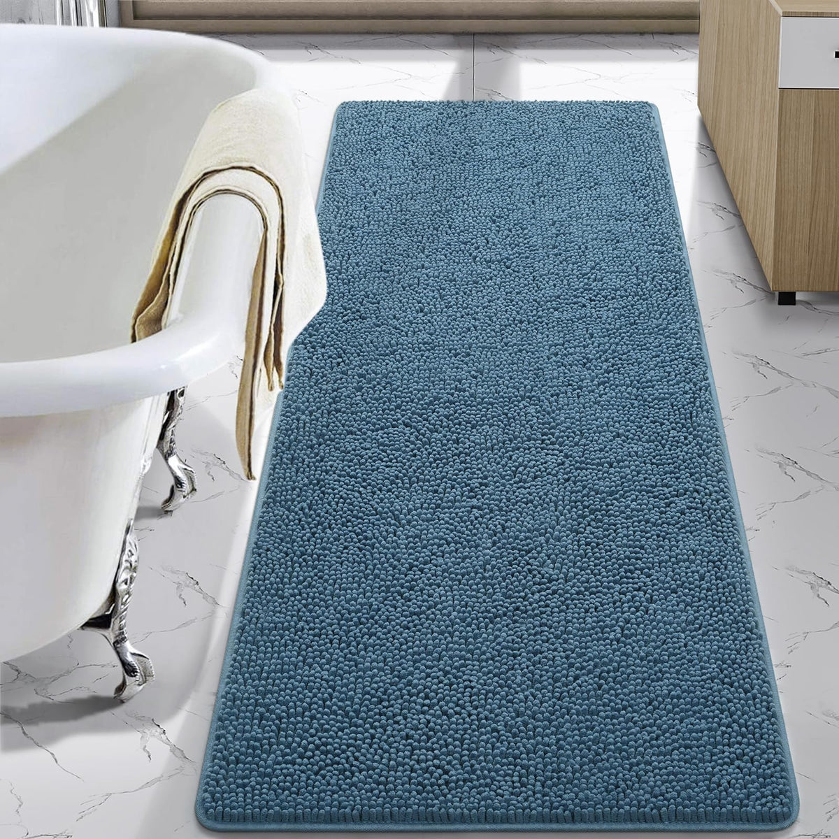 LOCHAS Luxury Bathroom Rug Shaggy Bath Mat 24 x 60 Inch, Gray