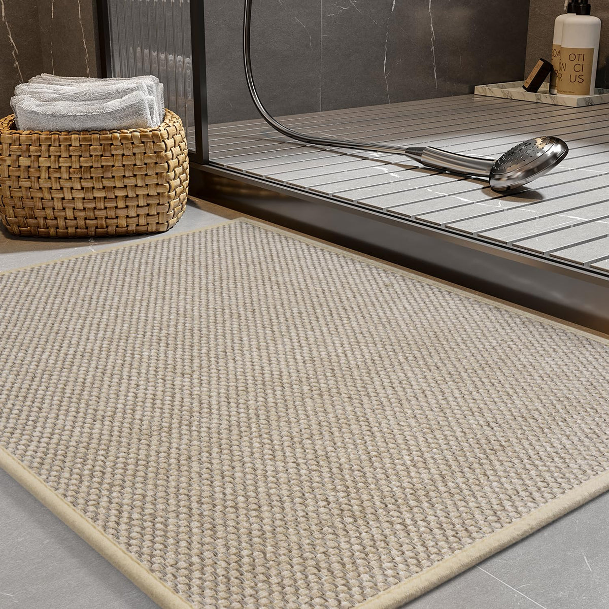 PADOOR Non-Slip Bath Mat, Braided Absorbent Bathroom Mat, 17''x24'' Beige