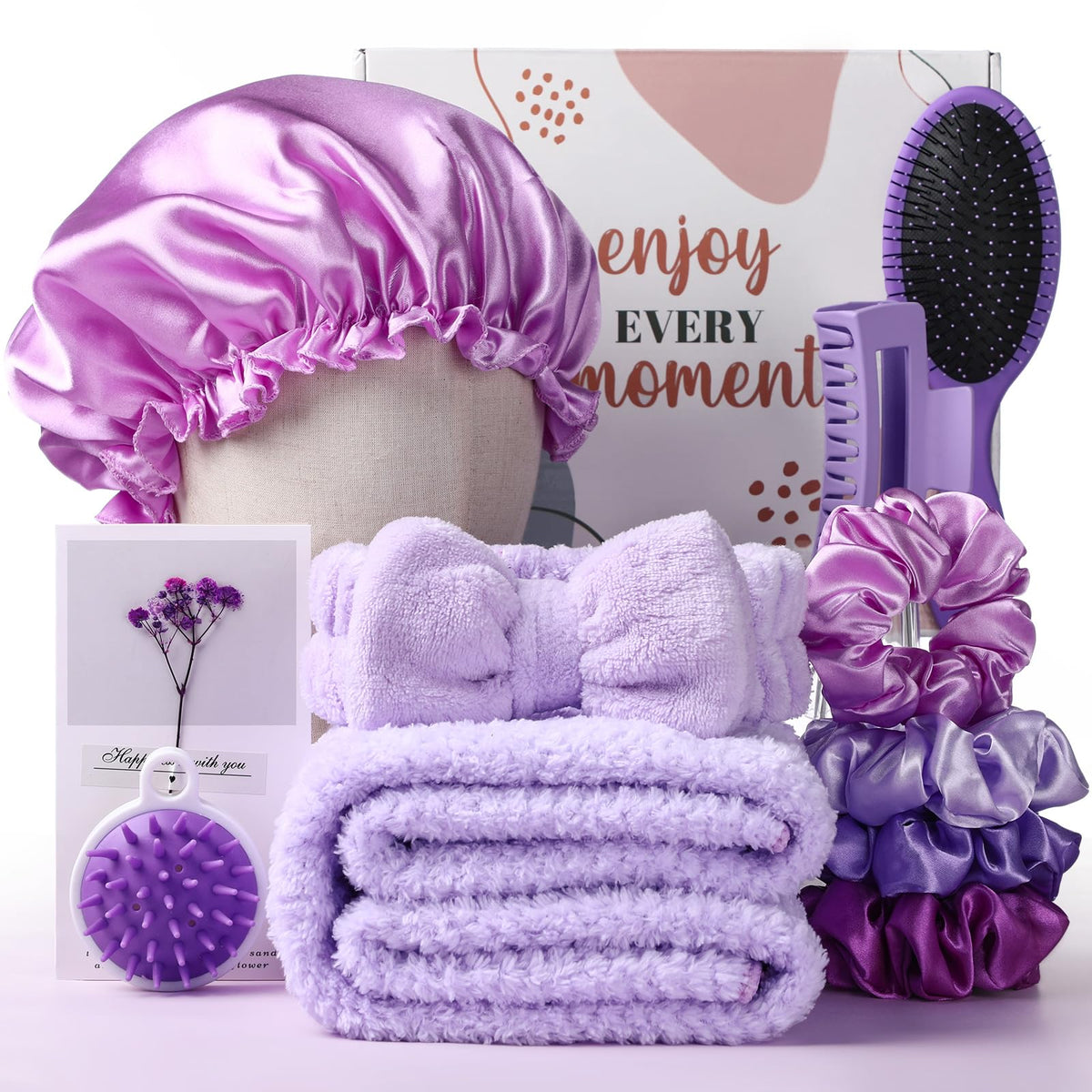 Sawysine 12 Pcs Hair Care Set for Women, Purple Spa Gift Kit