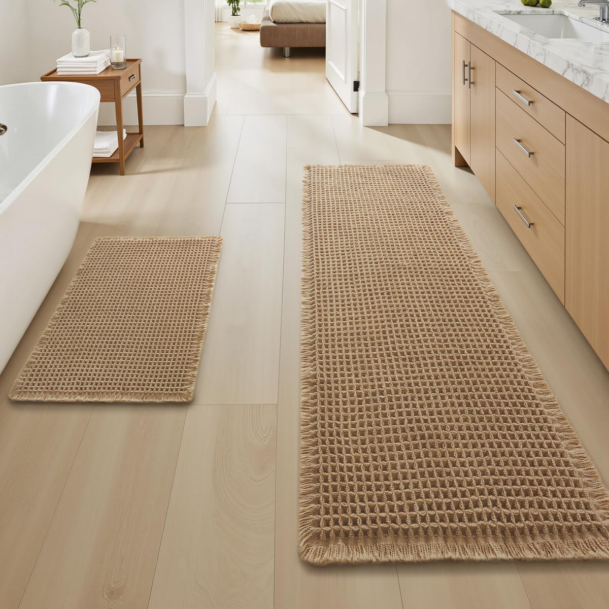 Upgraded Waffle Bath Mat Ultra Absorbent Non Slip Bathroom Mat, 18" x 30"