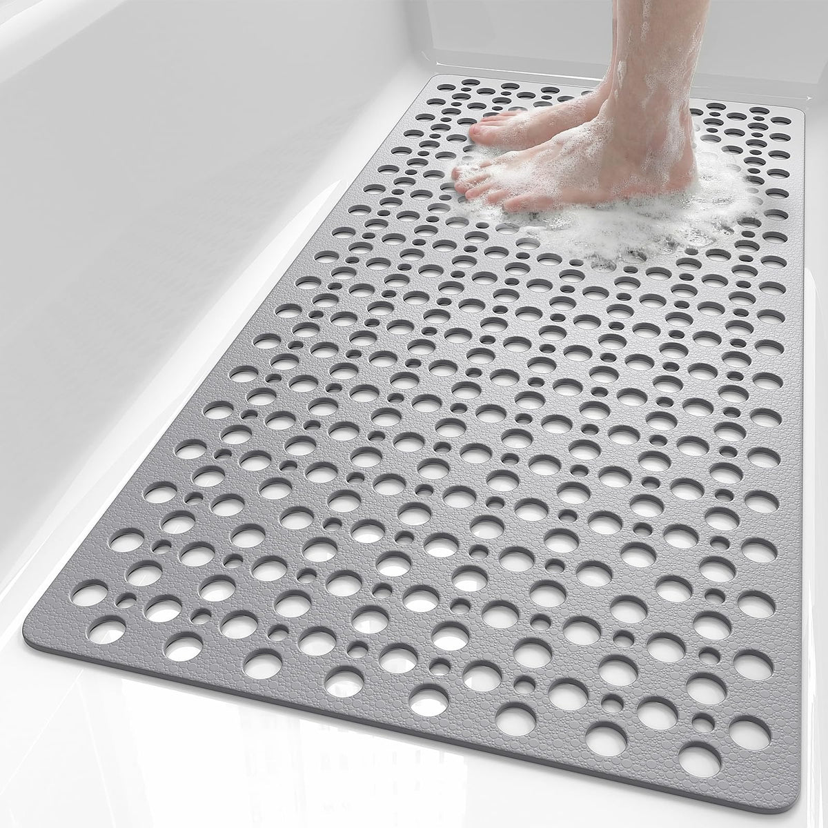 XIYUNTE Shower Mat Non Slip Bath Mat for Tub - 35" x 16" Soft TPE Bathtub Mat Non Slip Shower Mats for Inside Shower, Anti Slip Shower Mat with Suction Cups, Quick-Drying Bath Tub Mat, White