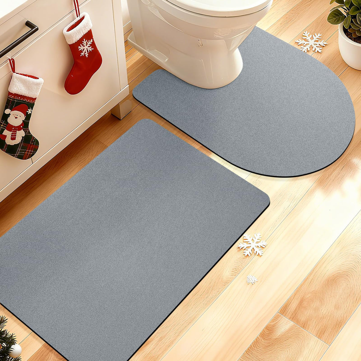 ACCUMTEK Non Slip Bath Mat, Thin Bathroom Rugs Fit Under Door, Quick Dry Bath Mats, Machine Washable Bath Rugs for Bathroom, Bathtub & Kitchen, Grey/Bordered/24 x17