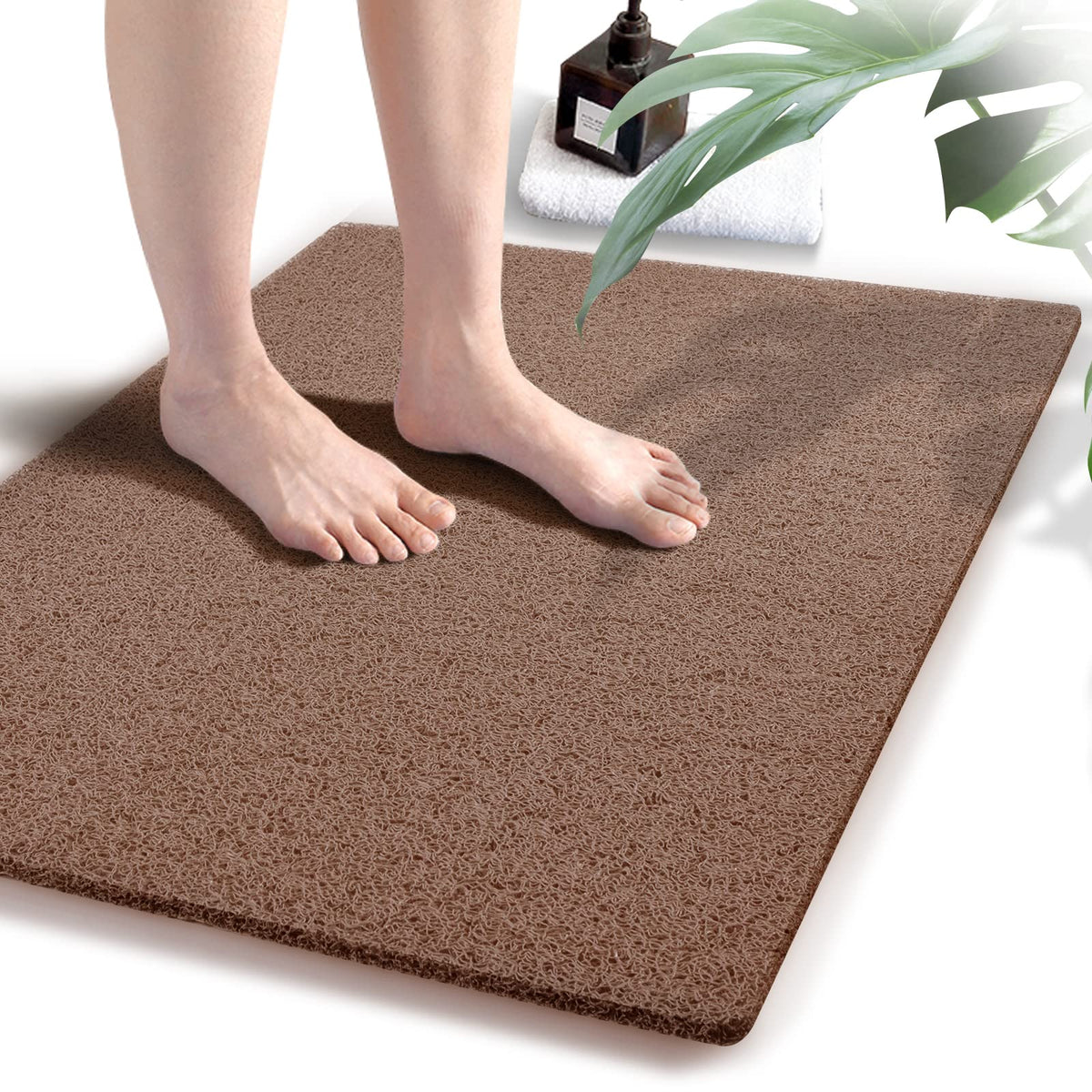 godehone Shower Mats Non Slip Without Suction Cups, PVC Loofah Bathroom Mats, Loofah Mats for Shower and Bathroom, Quick Drying, 15.7× 36 Inch, Beige