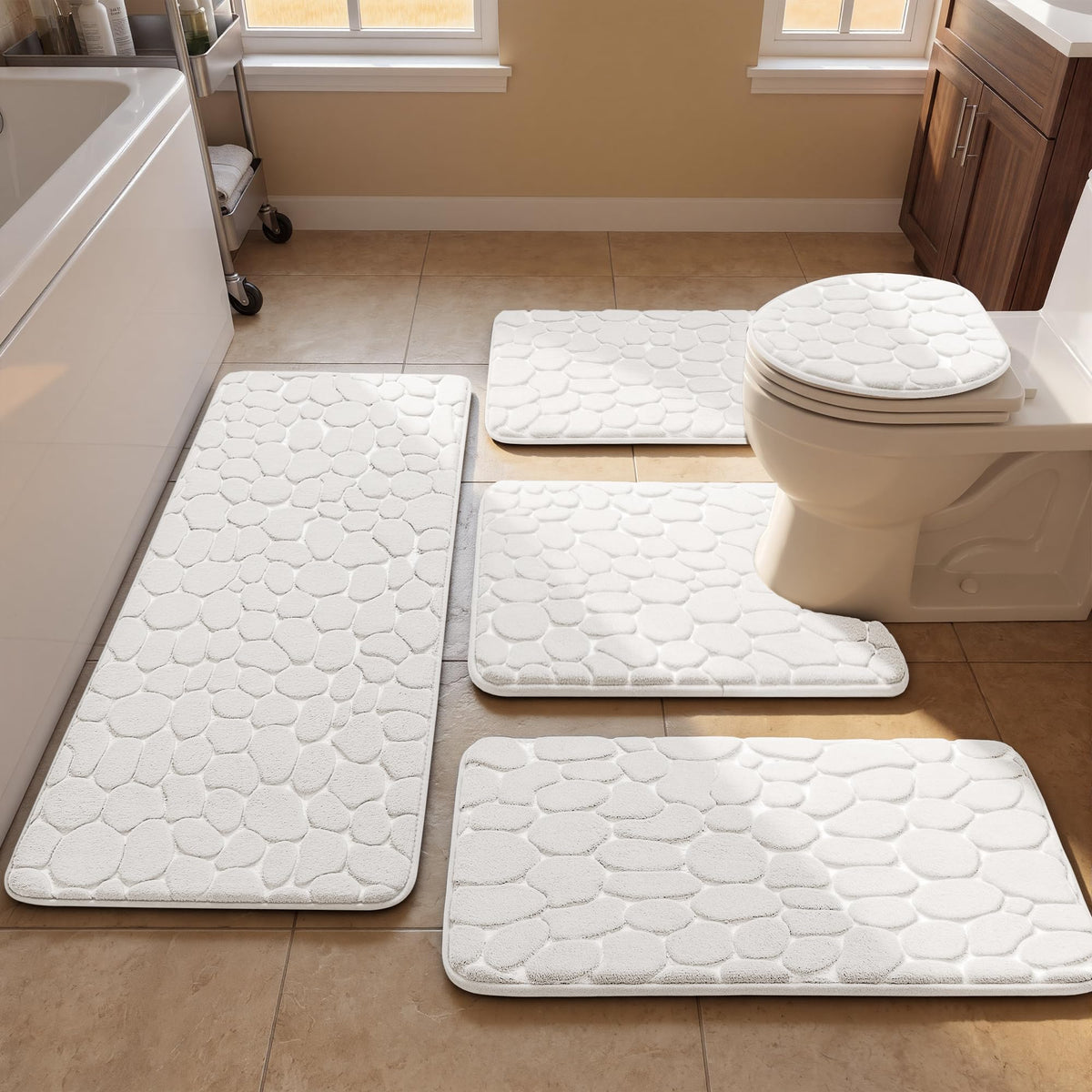 YIHOUSE Bathroom Mat Rug, Memory Foam Bath Mat, Non-Slip Bathroom Floor Mats, Cobblestone Bath Mats Absorbent Bath Rugs Washable Quick Dry (17x24,Dark Gray)