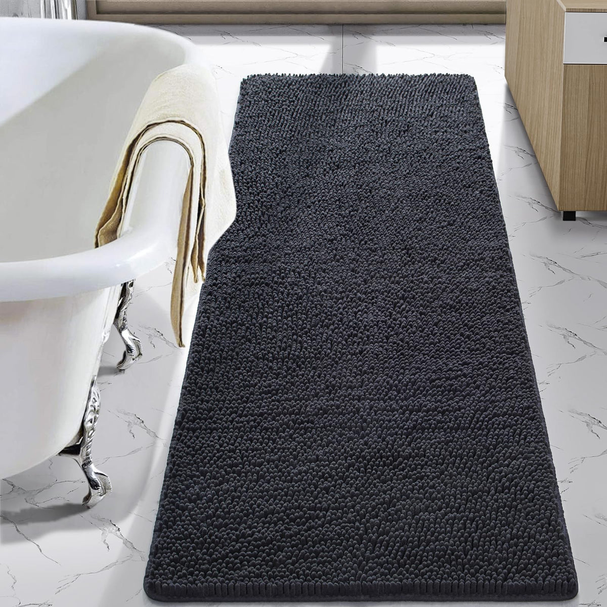 LOCHAS Luxury Bathroom Rug Shaggy Bath Mat 24 x 60 Inch, Gray