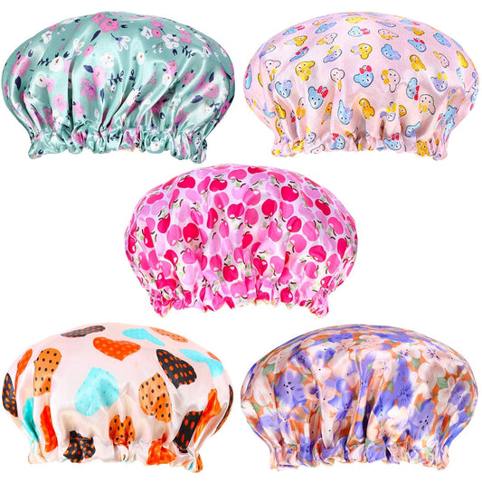 5 Pieces Kids Satin Bonnets Adjustable Sleeping Caps Reversible Satin Night Hats Soft Colorful Cap for Toddler Child Teens