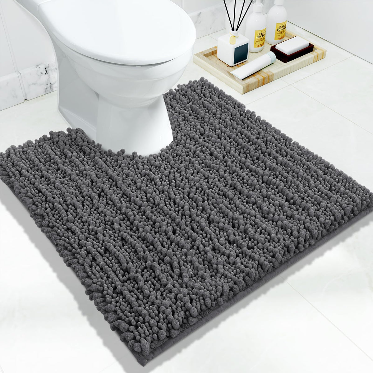 Yimobra Bathroom Rugs Non Slip Washable 32x20 Inch - Ultra Soft Absorbent Chenille Bath Mat, Quick Dry Shaggy Floor Carpet for Tub Shower, Gray Home Decor Accessories